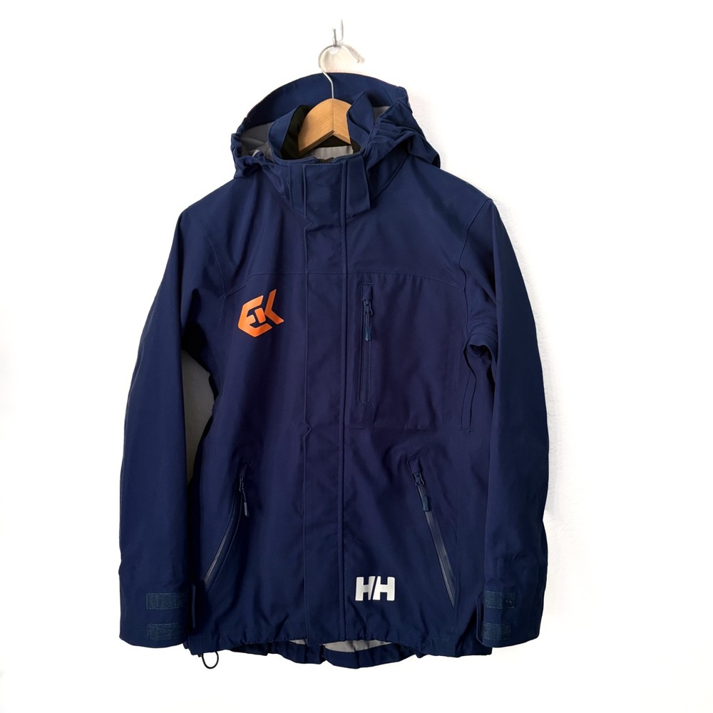 Helly Hansen Dark Blue and Orange Free Ride Team Ski Jacket Hooded Size 14